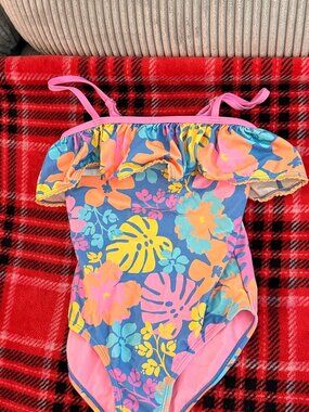 Girls Floral One-Shoulder Swimsuit | Bright Tropical Print